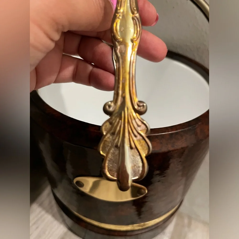 Mid-Century Italian Faux Briar Plastic Ice Bucket with Top, 1970s